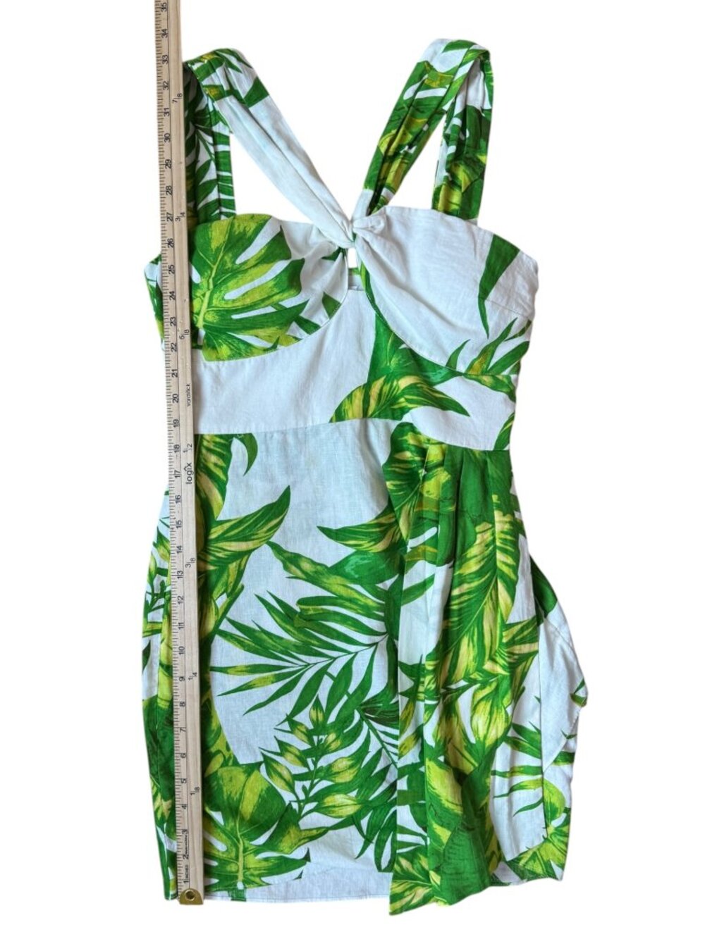 Olivaceous Tropical‎ Mini Dress M Palm Leaf Knot Front White Green NWT - Picture 11 of 14